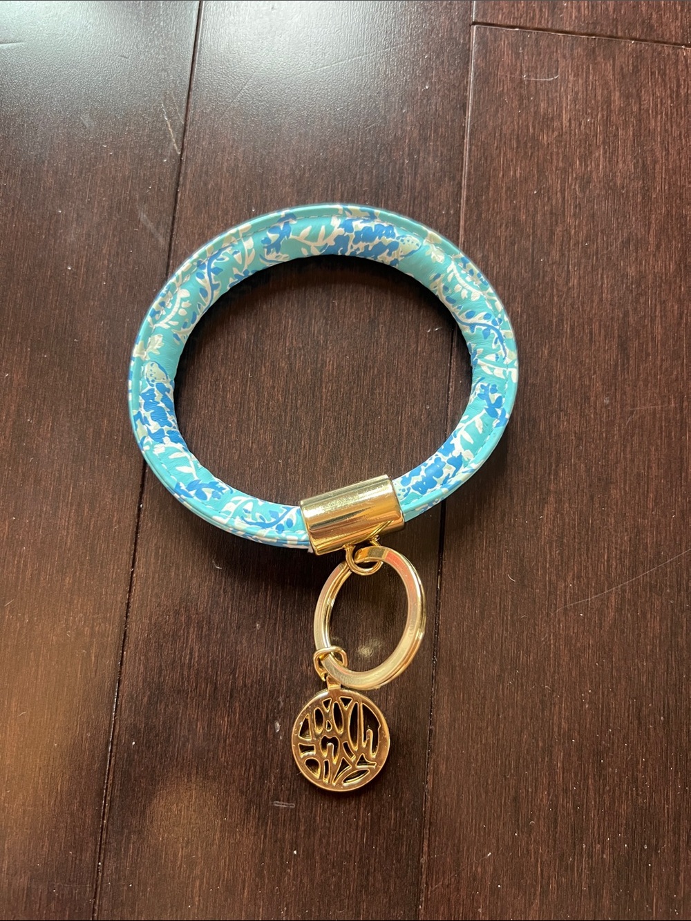 Lilly Pulitzer Blue Floral Keyring with Gold Charm